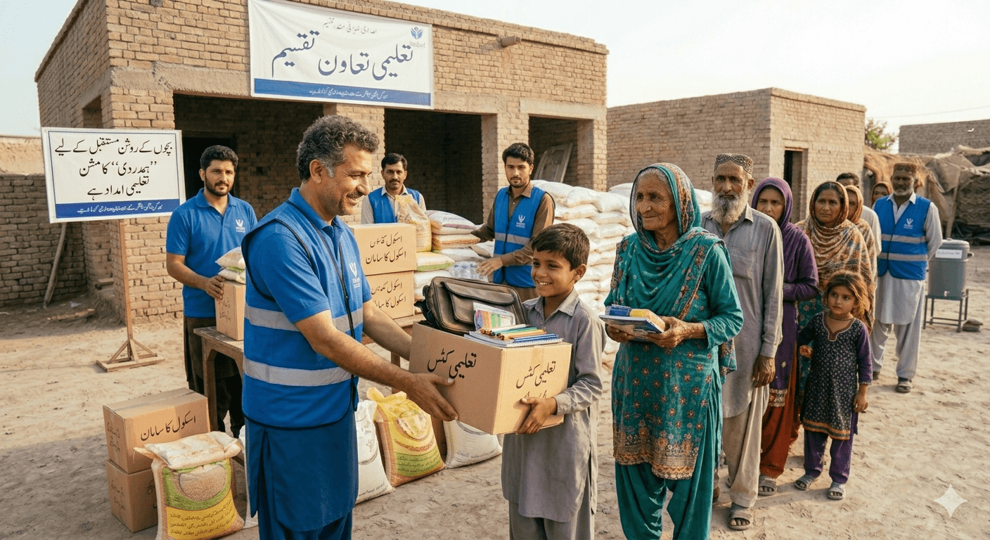 Volunteers delivering education support to a family